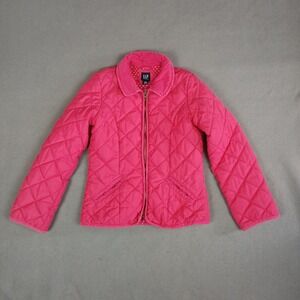 Gap Kids Girl Pink Quilted Polka Dot Lined Full Zip Barn Jacket Coat Sz XL 12